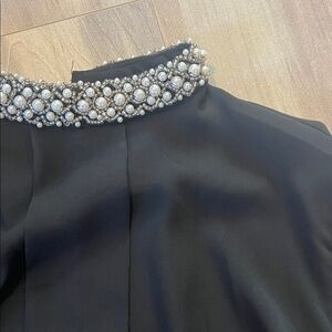 Black Blouse  with Pearl Embellished Collar